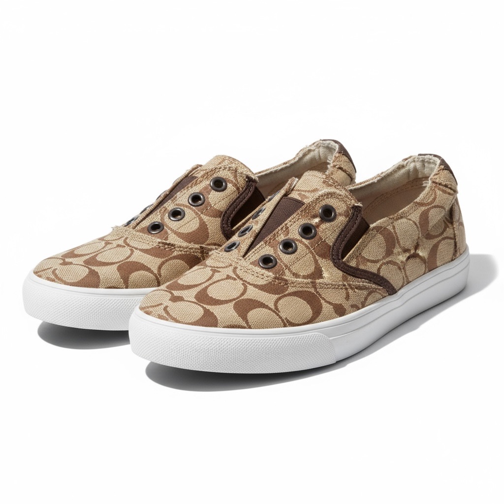 Coach Athletic Shoes (Kathy) Brown And Tan Slip-On Sneakers 8 B